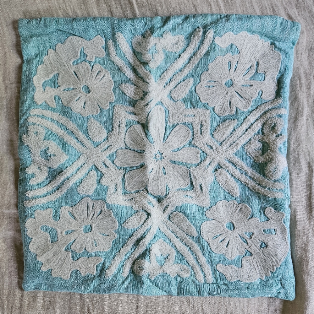Crate & Barrel Blue and White Textured Decorative Pillow Cover